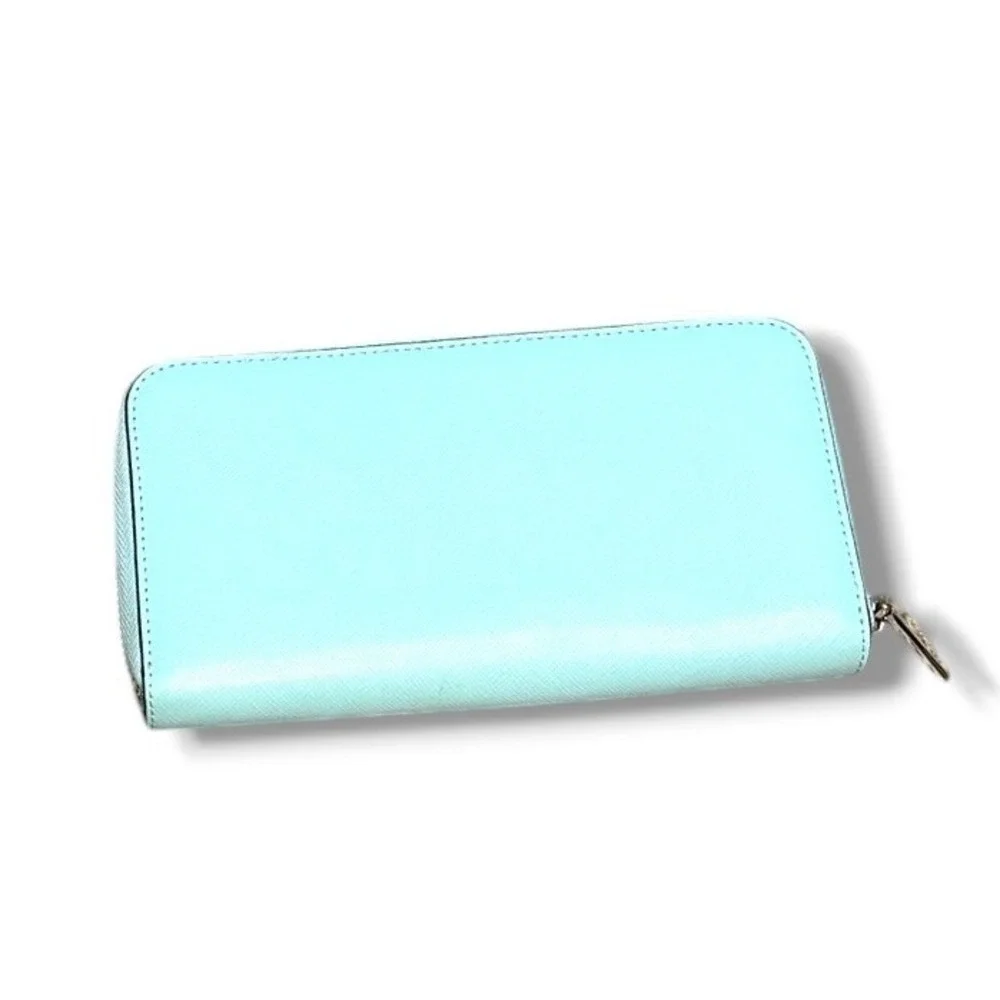 Kate Spade New York Wallet Womens Aqua White Saffiano Leather Zip Around